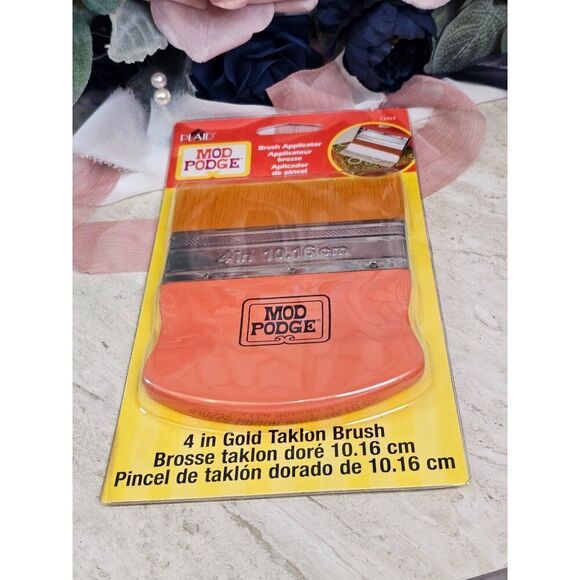 Mod Podge 4" Gold Taklon Brush Applicator By Plaid For Decoupage & Crafting - Picture 7 of 7